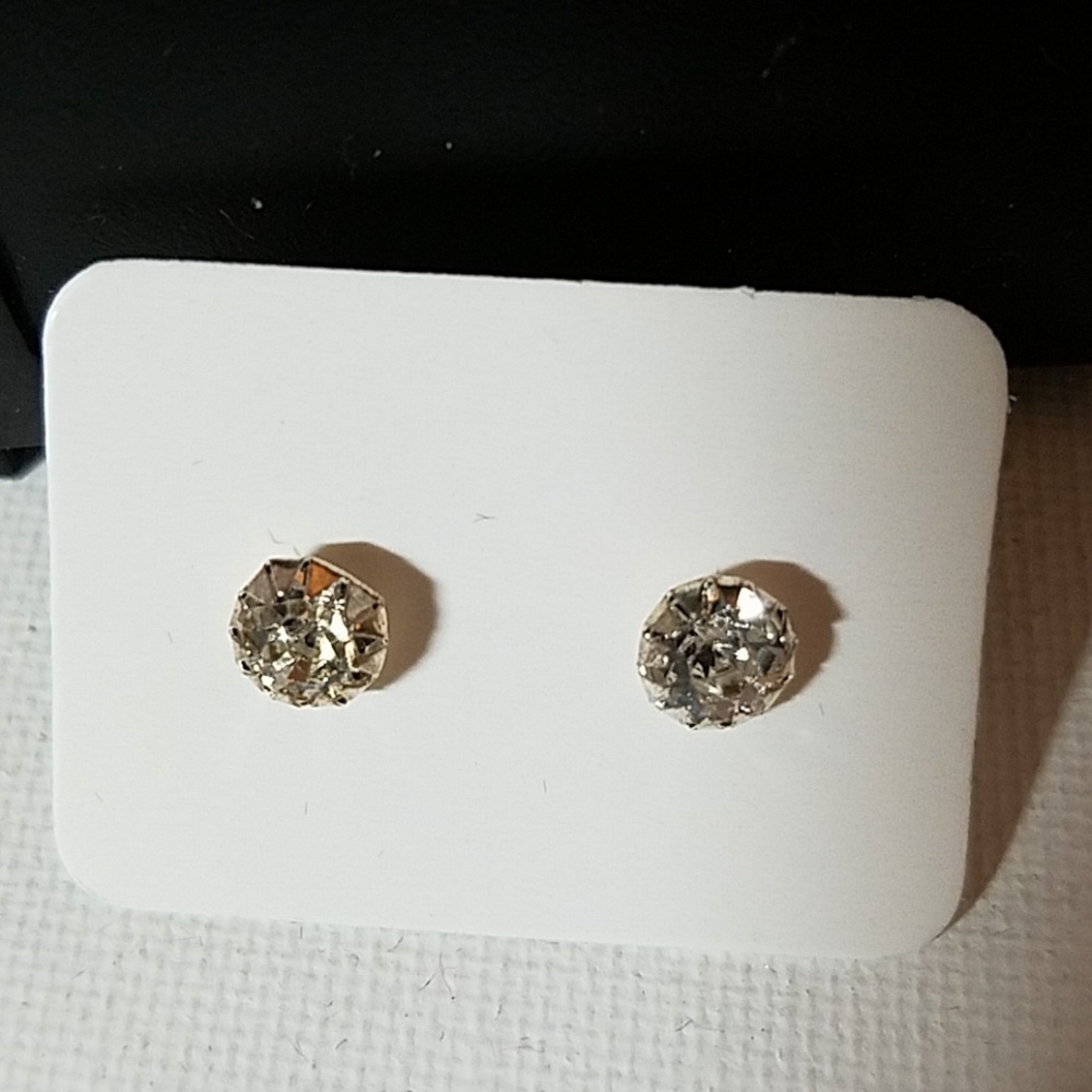 Faux Diamond Silver Tone 0.5 cm Stud Earrings